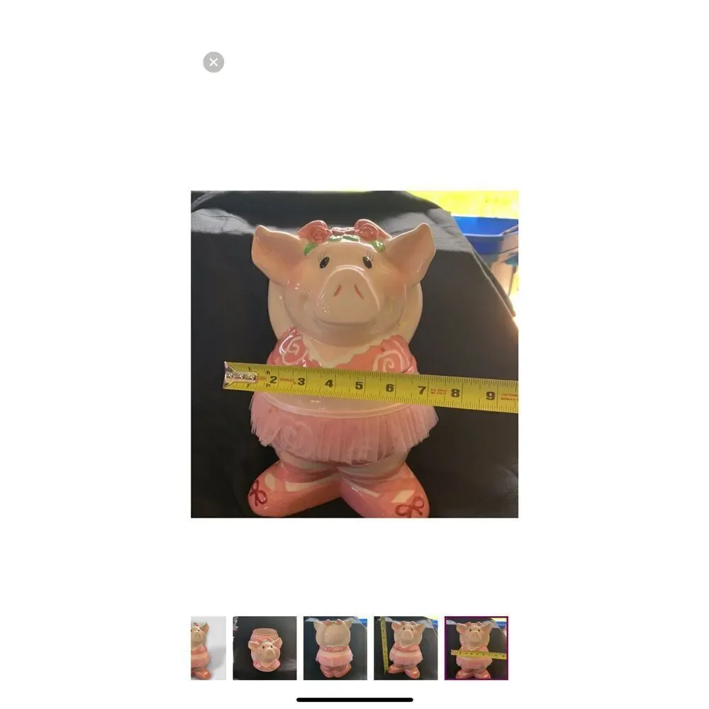 Vintage Ballerina Tutu Pig Piggy Cookie Jar Pink Cutesy Girlie Home Decor
